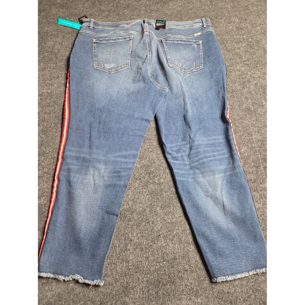 INC International Concepts Slim Tech Skinny Ankle Jeans Side Stripe Blue 24W NEW